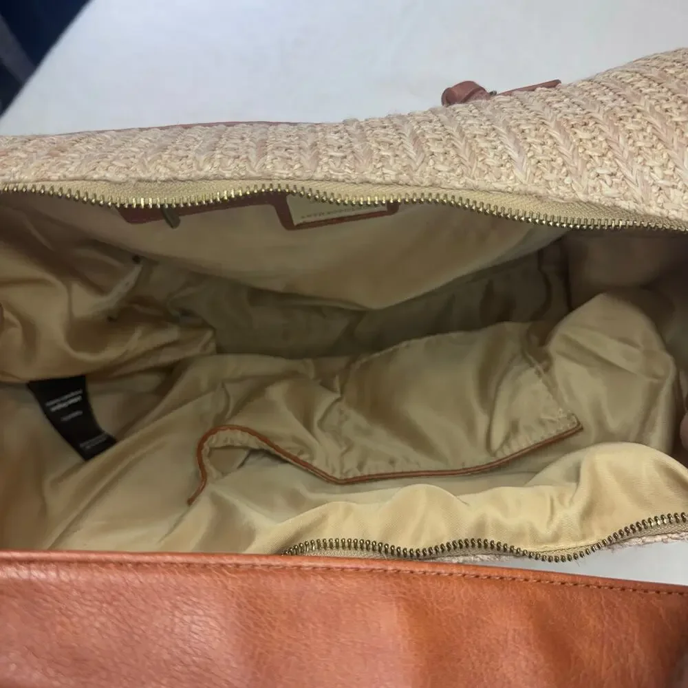 Anthropologie Urban Originals Oversized Woven Raffia Straw Handbag LeatherPocket